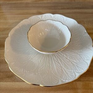 Lenox Chip and Dip Platter Ivory Gold Trim Serving Dish Vintage USA